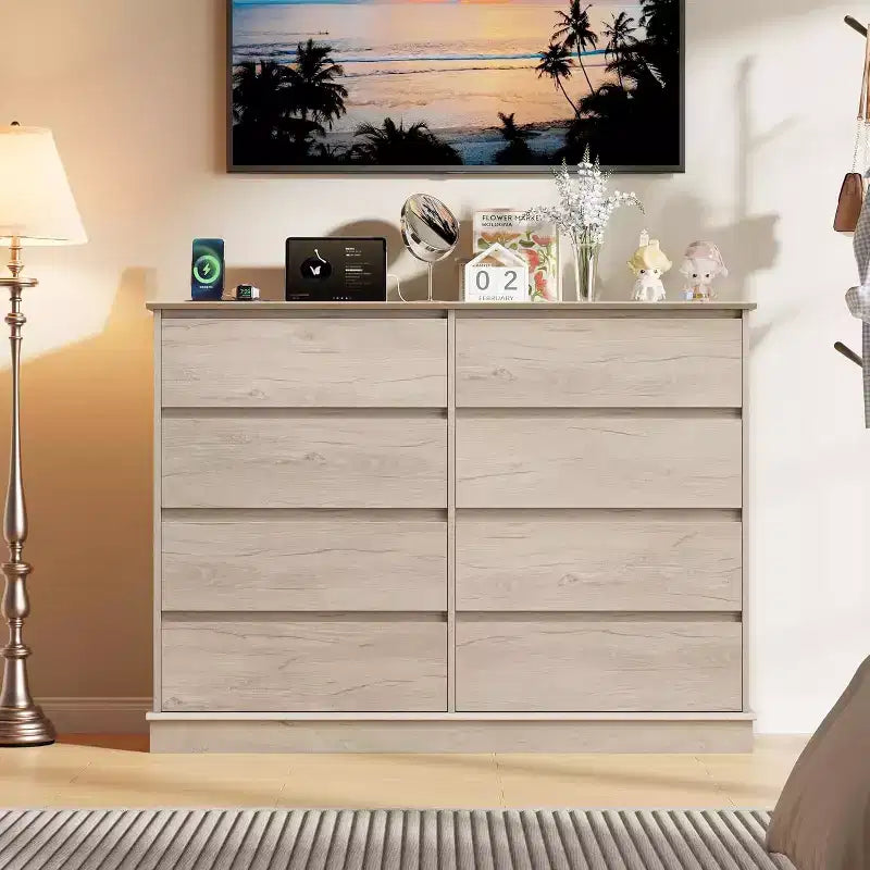 8-Drawer Wide Dresser - Wood Storage Chest for Bedroom & Living Room