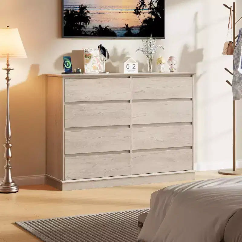 8-Drawer Wide Dresser - Wood Storage Chest for Bedroom & Living Room