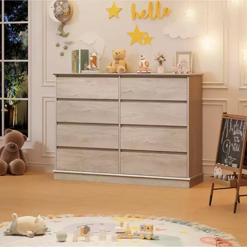 8-Drawer Wide Dresser - Wood Storage Chest for Bedroom & Living Room