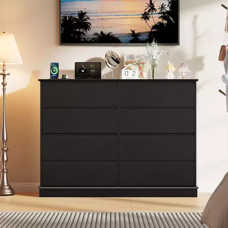 8-Drawer Wide Dresser - Wood Storage Chest for Bedroom & Living Room