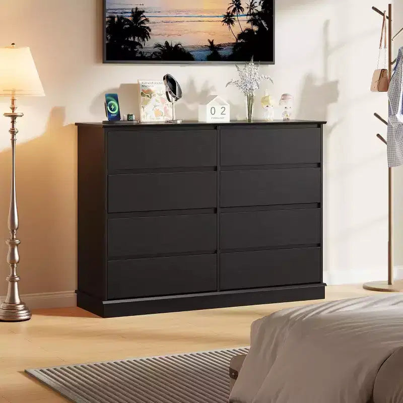 8-Drawer Wide Dresser - Wood Storage Chest for Bedroom & Living Room