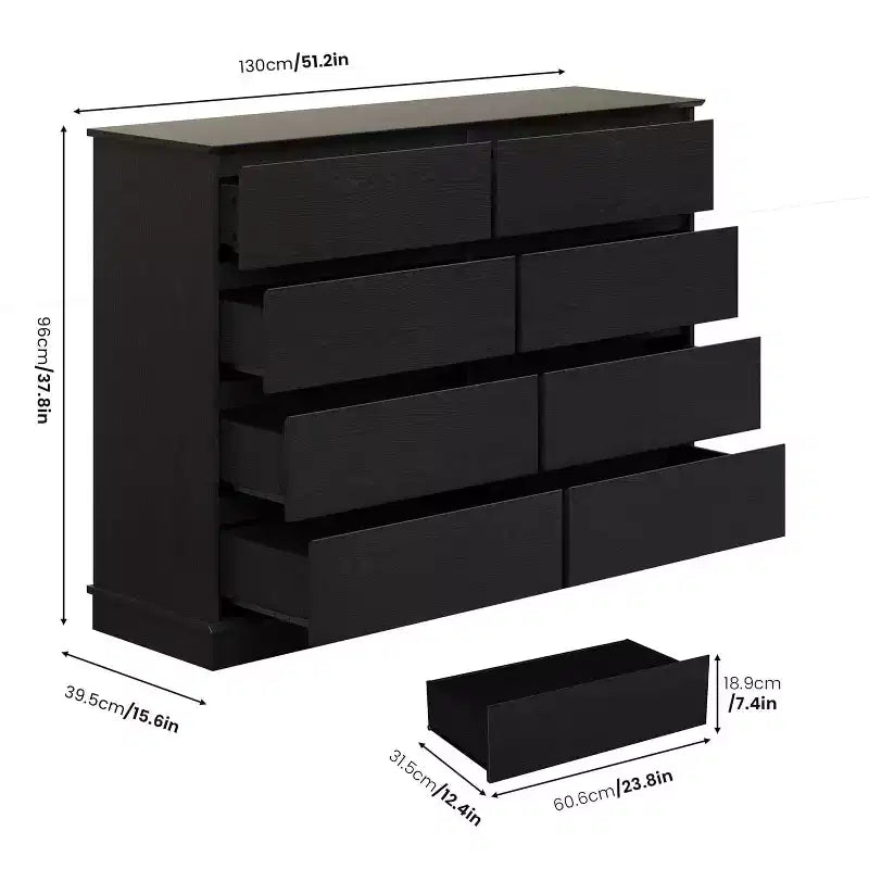 8-Drawer Wide Dresser - Wood Storage Chest for Bedroom & Living Room