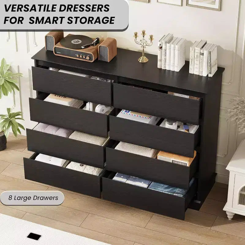 8-Drawer Wide Dresser - Wood Storage Chest for Bedroom & Living Room