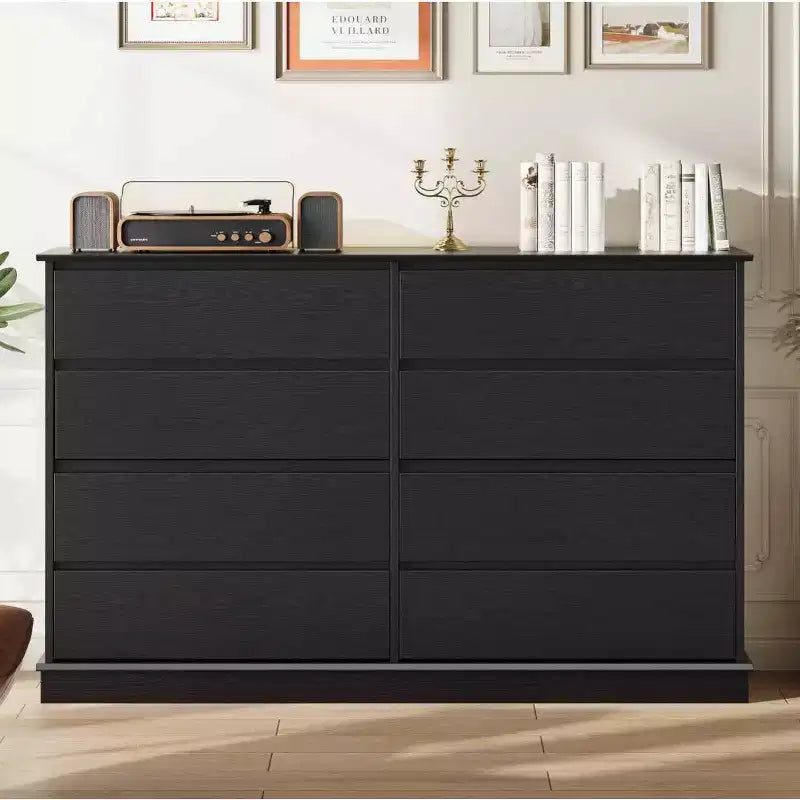 8-Drawer Wide Dresser - Wood Storage Chest for Bedroom & Living Room