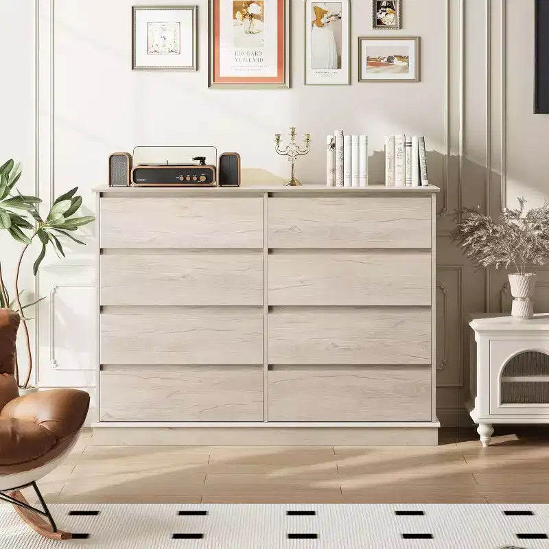 8-Drawer Wide Dresser - Wood Storage Chest for Bedroom & Living Room