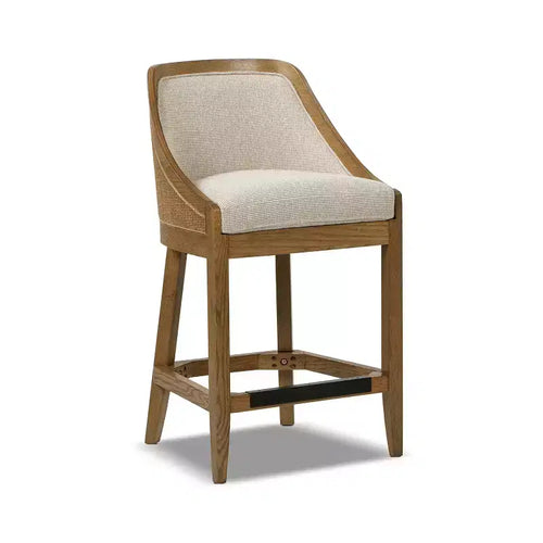 Jennifer Taylor Home Charleston 27 Cane Performance Fabric Upholstered Oak Counter Stool, Taupe Beige Textured Weave