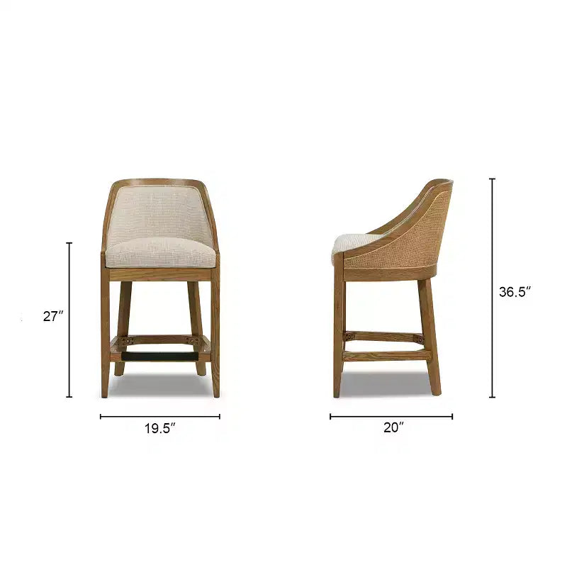 Jennifer Taylor Home Charleston 27 Cane Performance Fabric Upholstered Oak Counter Stool, Taupe Beige Textured Weave