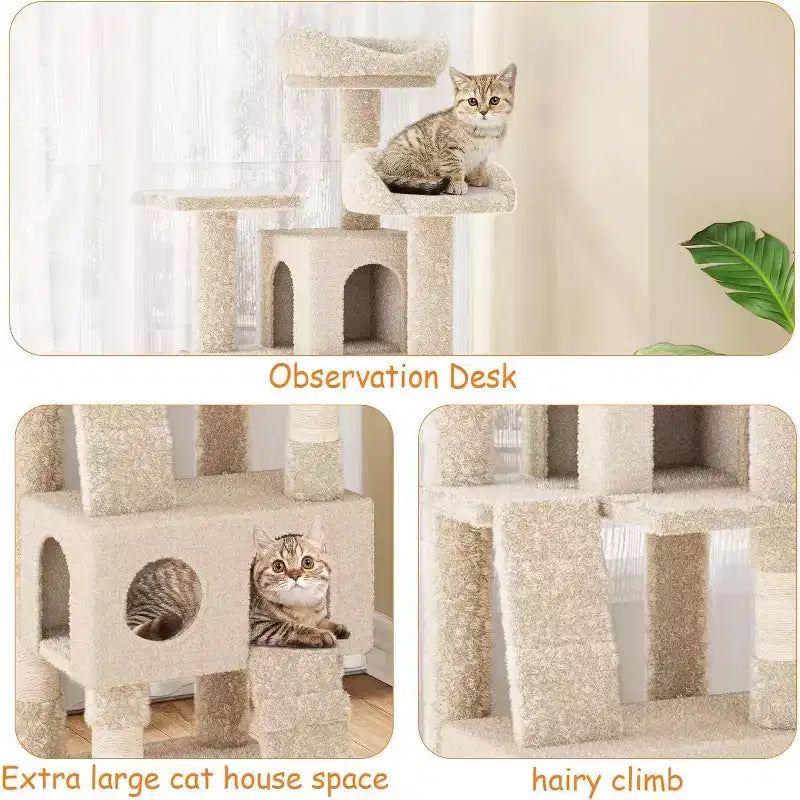 71 Inch Cat Tree Tower with Sisal Scratching Posts and Padded Plush Perch, Yellow