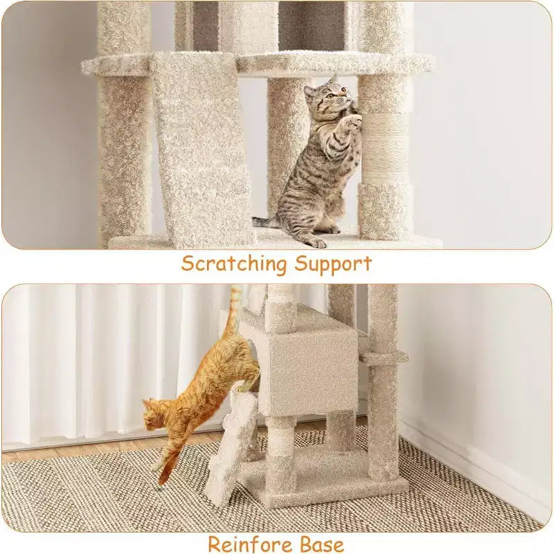71 Inch Cat Tree Tower with Sisal Scratching Posts and Padded Plush Perch, Yellow