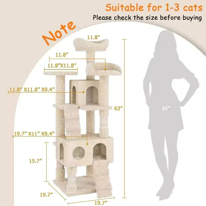 71 Inch Cat Tree Tower with Sisal Scratching Posts and Padded Plush Perch, Yellow