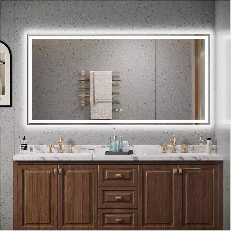 Large 72x36 LED Bathroom Mirror  Front/Rear Lights, Anti-Fog & Adjustable Brightness