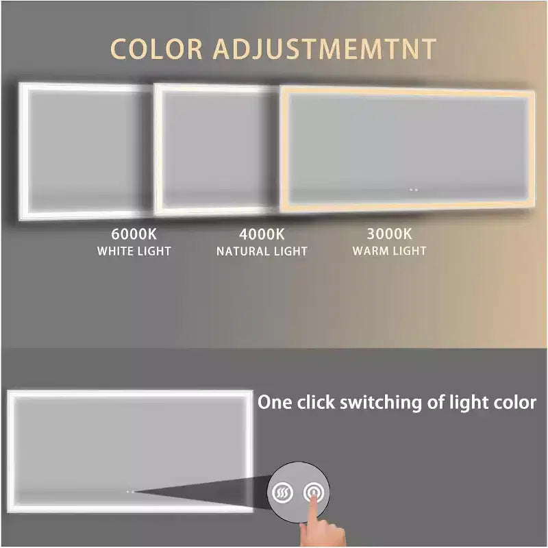 Large 72x36 LED Bathroom Mirror  Front/Rear Lights, Anti-Fog & Adjustable Brightness