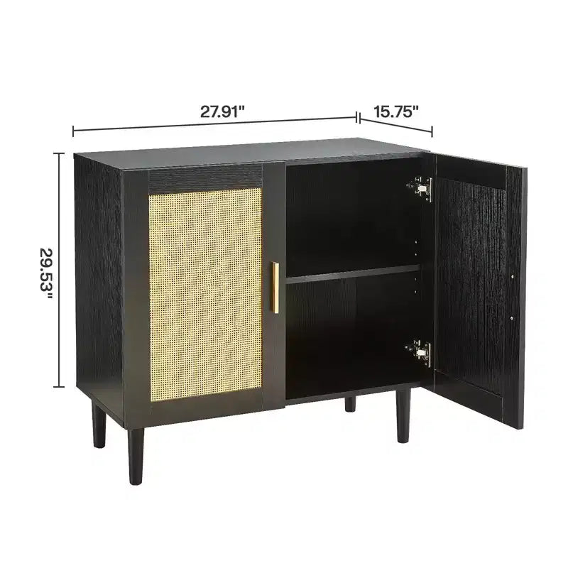 Side Panel Buffet Cabinet with Natural Rattan Door and Adjustable Shelves for Bedroom Living Room