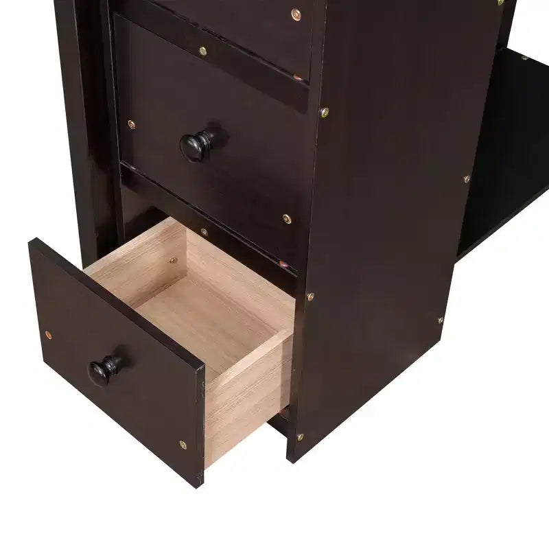 Twin Size Loft Bed with Desk and Stairs, Wooden High Loft Bed with Drawers and Shelves for Kids Teens