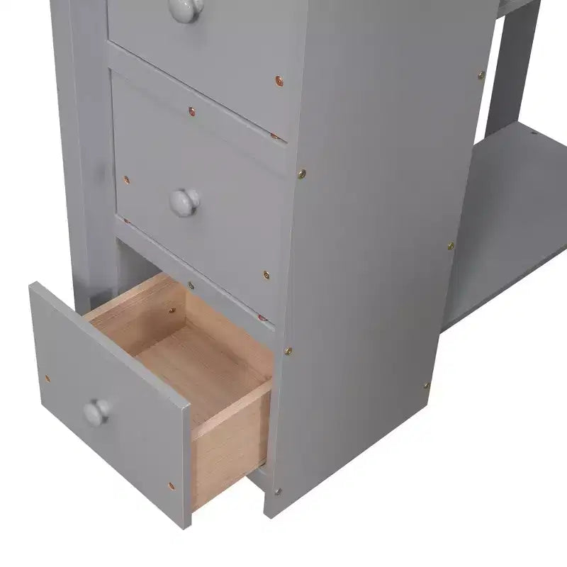 Twin Size Loft Bed with Desk and Stairs, Wooden High Loft Bed with Drawers and Shelves for Kids Teens
