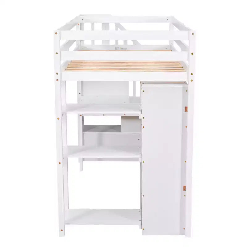 Twin Size Loft Bed with Desk and Stairs, Wooden High Loft Bed with Drawers and Shelves for Kids Teens
