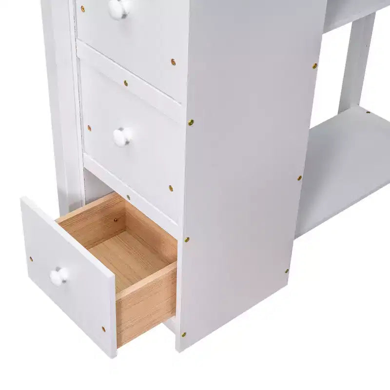 Twin Size Loft Bed with Desk and Stairs, Wooden High Loft Bed with Drawers and Shelves for Kids Teens