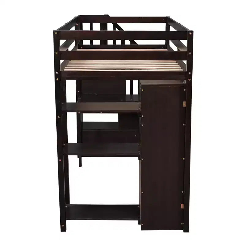 Twin Size Loft Bed with Desk and Stairs, Wooden High Loft Bed with Drawers and Shelves for Kids Teens