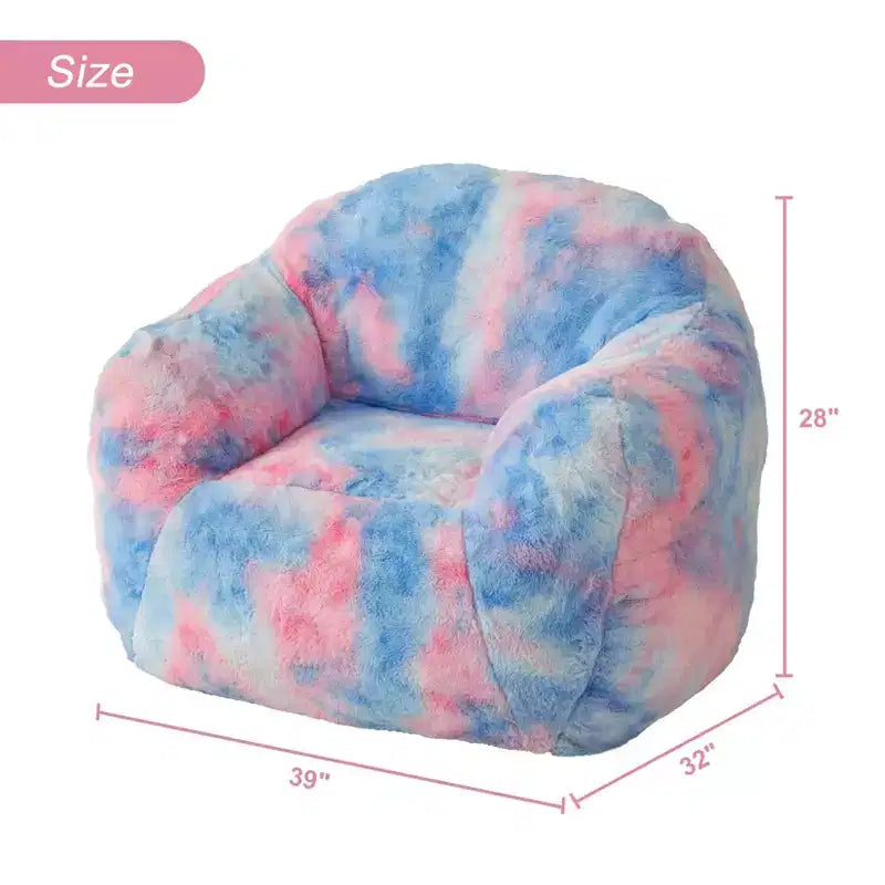 Bean Bag Chair Faux Fur with Shredded Foam - Cozy L-Shaped Lounger, Blue