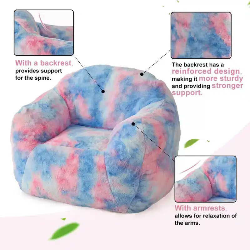 Bean Bag Chair Faux Fur with Shredded Foam - Cozy L-Shaped Lounger, Blue
