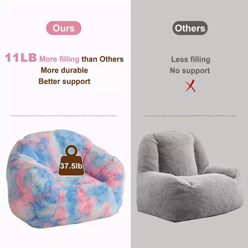 Bean Bag Chair Faux Fur with Shredded Foam - Cozy L-Shaped Lounger, Blue