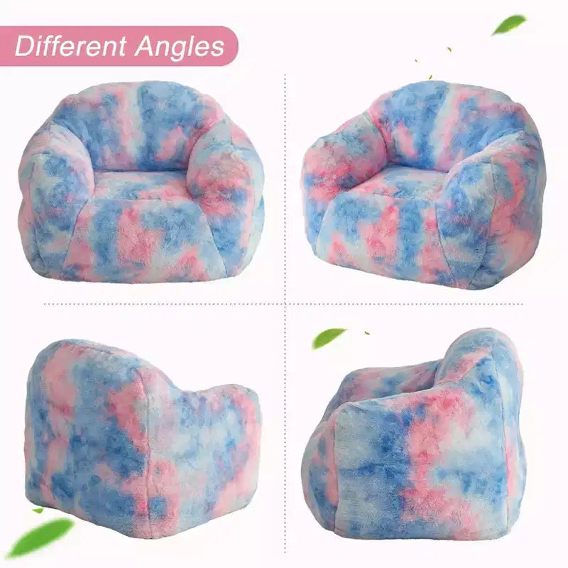 Bean Bag Chair Faux Fur with Shredded Foam - Cozy L-Shaped Lounger, Blue