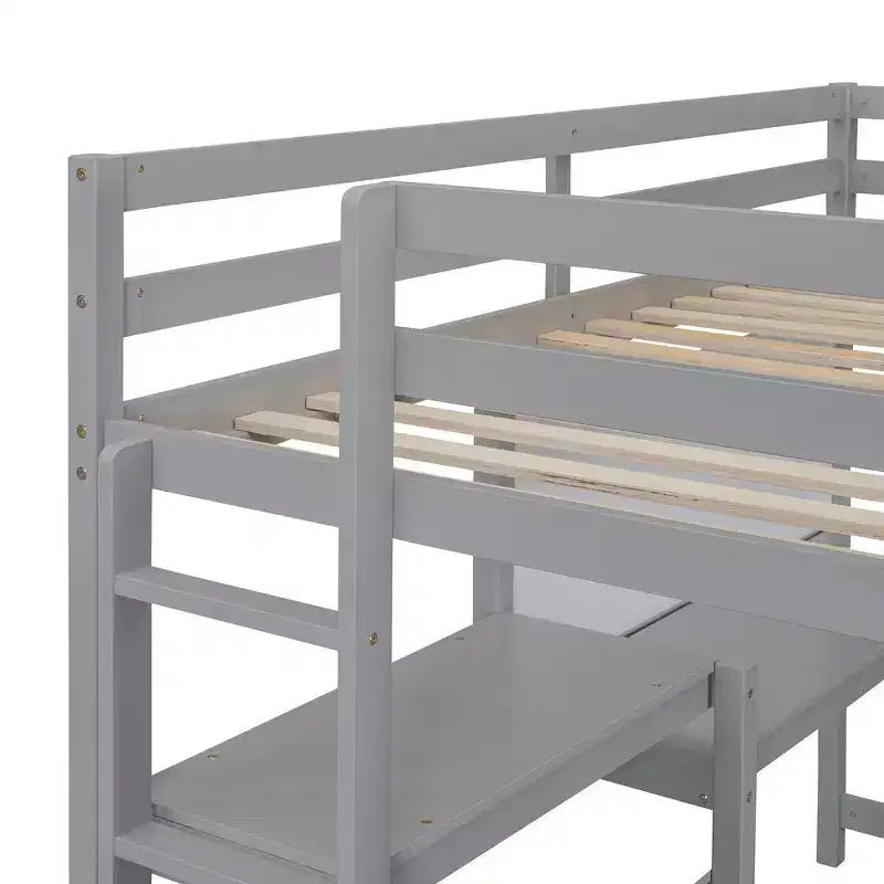 Loft Bed with Desk and Shelves, Wooden Loft Bed Frame with Storage Shelves and Writing Board