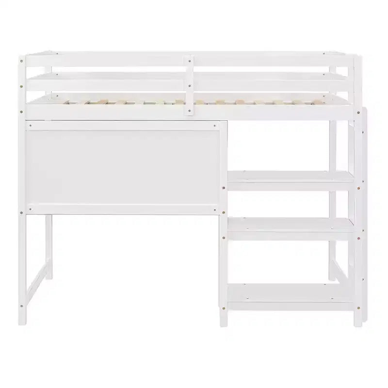 Loft Bed with Desk and Shelves, Wooden Loft Bed Frame with Storage Shelves and Writing Board