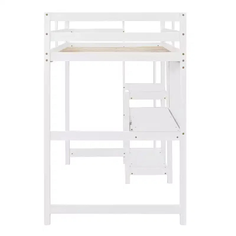 Loft Bed with Desk and Shelves, Wooden Loft Bed Frame with Storage Shelves and Writing Board