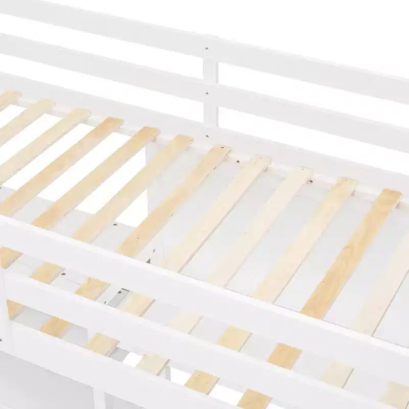 Loft Bed with Desk and Shelves, Wooden Loft Bed Frame with Storage Shelves and Writing Board