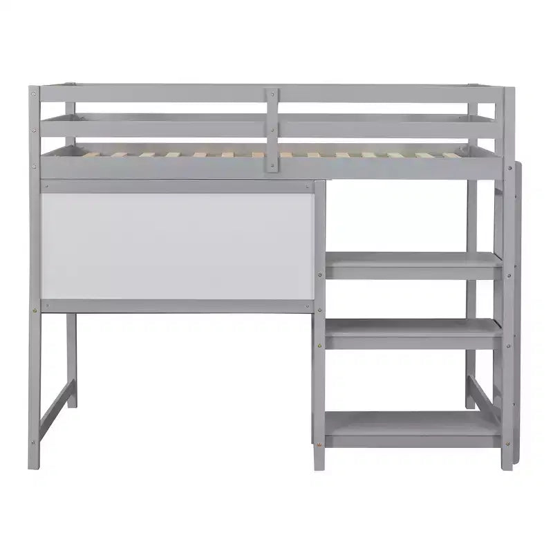 Loft Bed with Desk and Shelves, Wooden Loft Bed Frame with Storage Shelves and Writing Board