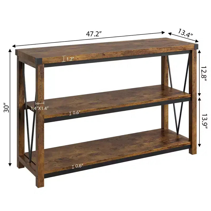 Farmhouse Console Table, 47 Inch Narrow Entryway Table with Storage, 3-Tier Wood Console Tables for Living Room, Hallway, Entryway