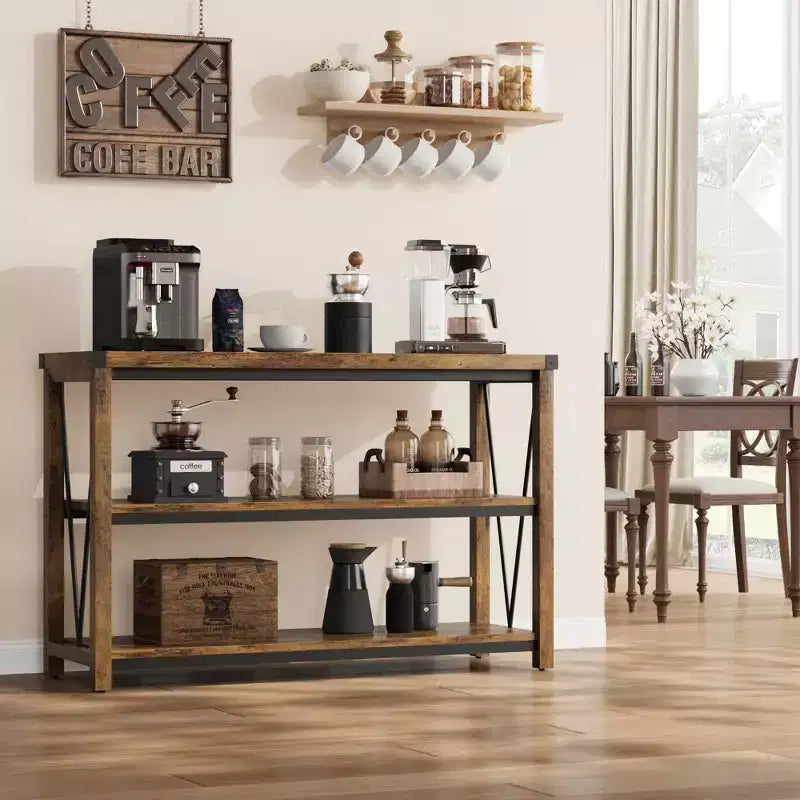 Farmhouse Console Table, 47 Inch Narrow Entryway Table with Storage, 3-Tier Wood Console Tables for Living Room, Hallway, Entryway