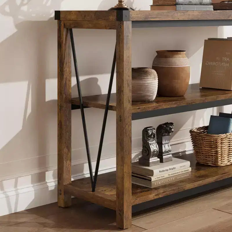 Farmhouse Console Table, 47 Inch Narrow Entryway Table with Storage, 3-Tier Wood Console Tables for Living Room, Hallway, Entryway