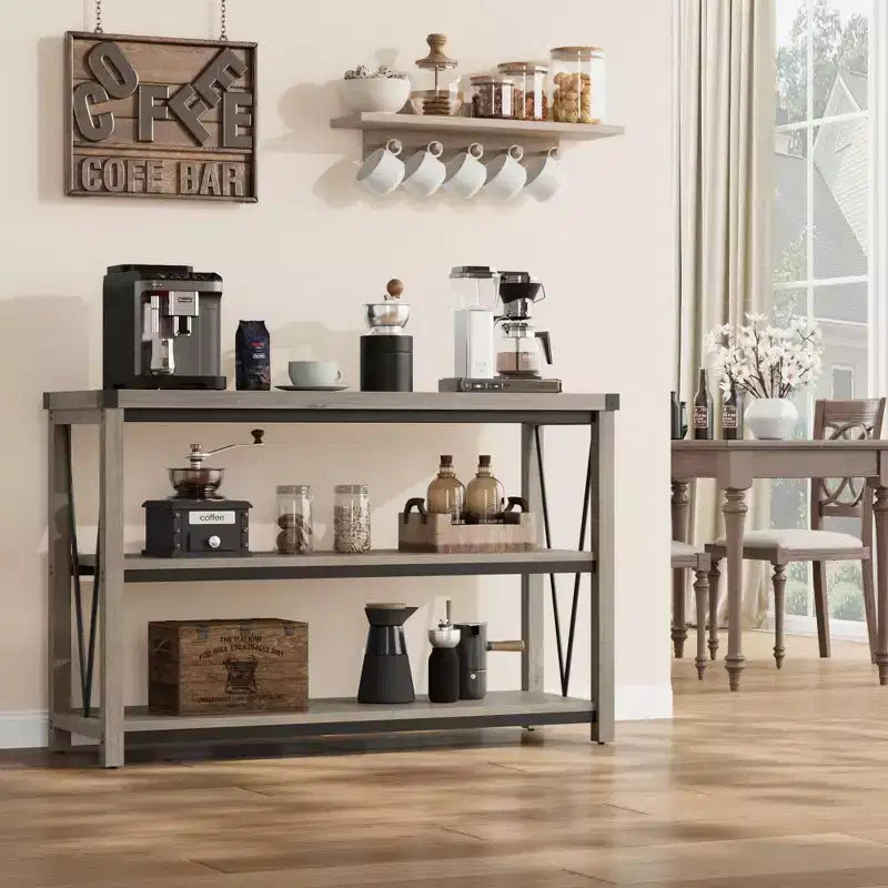 Farmhouse Console Table, 47 Inch Narrow Entryway Table with Storage, 3-Tier Wood Console Tables for Living Room, Hallway, Entryway