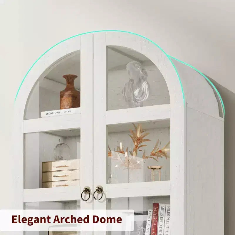 71 Inch Tall Arched Bookcase Cabinet, Wood Bookshelf with Doors & Drawers, Large Display Cabinet with Storage for Office Living Room