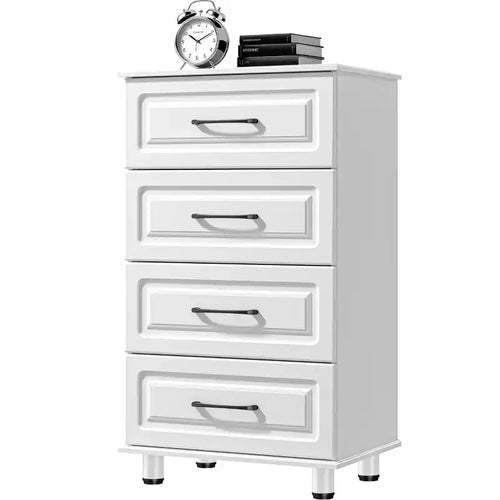 Sandinrayli 4 Drawer Dresser, Modern Small Dressers with Drawers Closet Wood Storage Chest Cabinet with Steel Handles, White