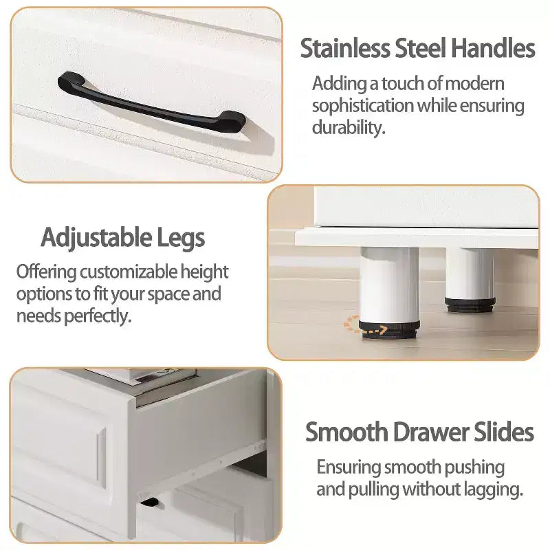 4 Drawer Dresser, Modern Wood Storage Chest Cabinet with Steel Handles, White