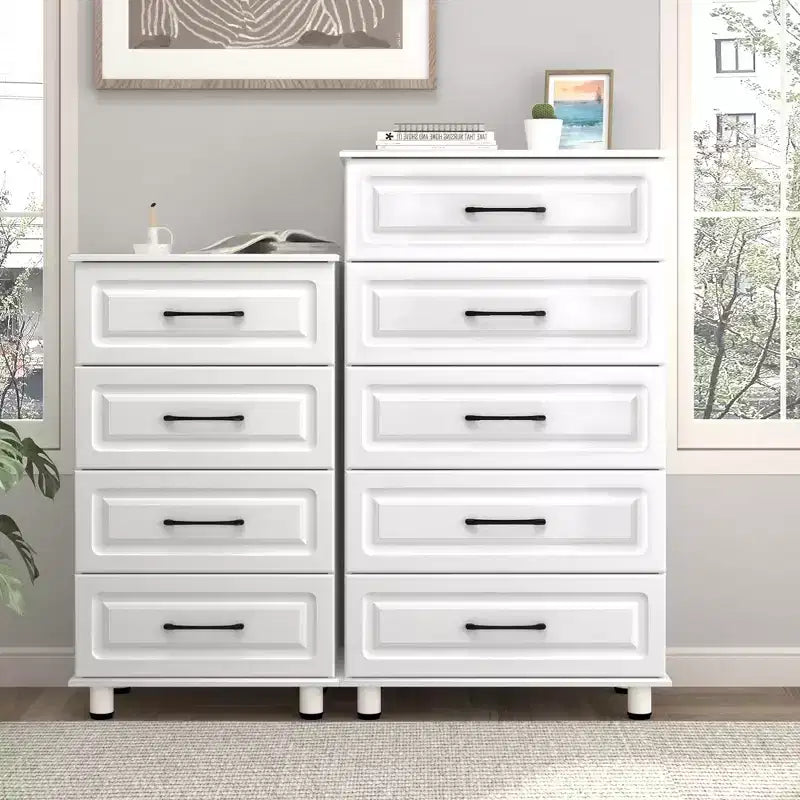 4 Drawer Dresser, Modern Wood Storage Chest Cabinet with Steel Handles, White