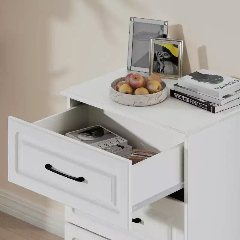 4 Drawer Dresser, Modern Wood Storage Chest Cabinet with Steel Handles, White