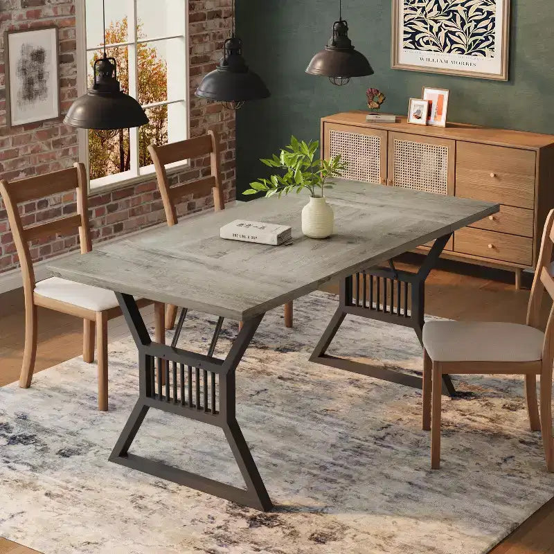 Industrial Farmhouse Dining Table - Rectangle Kitchen Table for 6-8 People