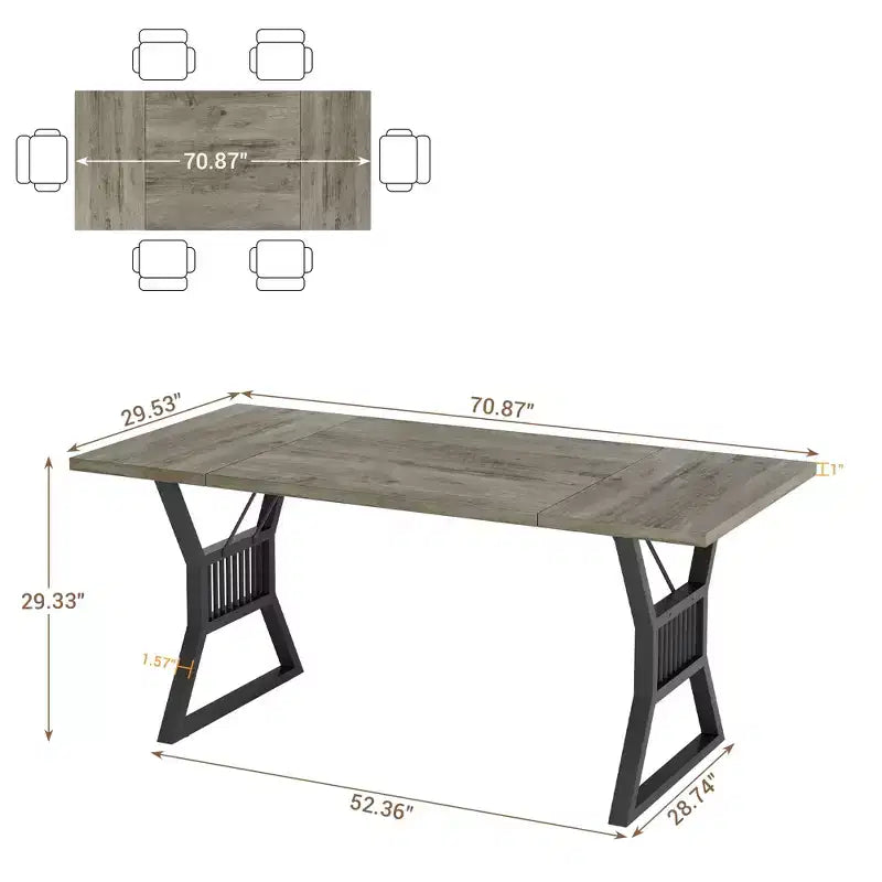 Industrial Farmhouse Dining Table - Rectangle Kitchen Table for 6-8 People