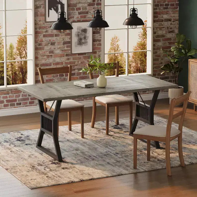 Industrial Farmhouse Dining Table - Rectangle Kitchen Table for 6-8 People