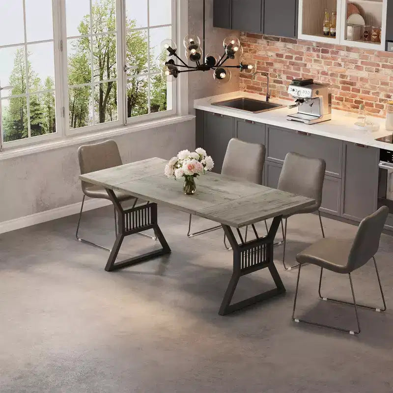 Industrial Farmhouse Dining Table - Rectangle Kitchen Table for 6-8 People