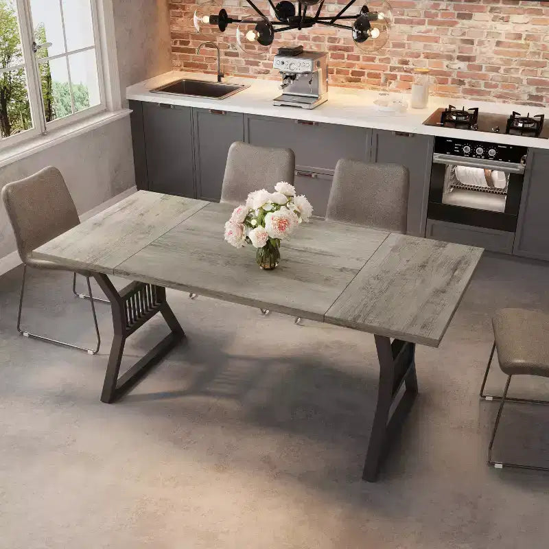 Industrial Farmhouse Dining Table - Rectangle Kitchen Table for 6-8 People