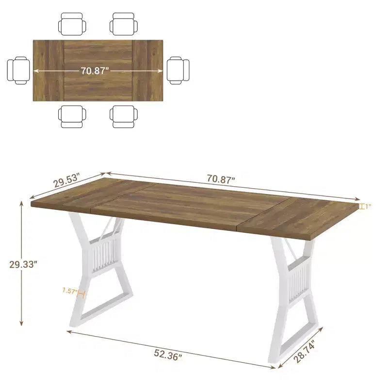 Industrial Farmhouse Dining Table - Rectangle Kitchen Table for 6-8 People
