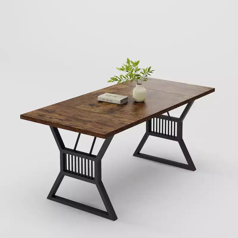 Industrial Farmhouse Dining Table - Rectangle Kitchen Table for 6-8 People