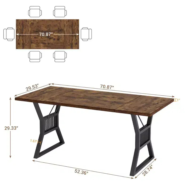 Industrial Farmhouse Dining Table - Rectangle Kitchen Table for 6-8 People