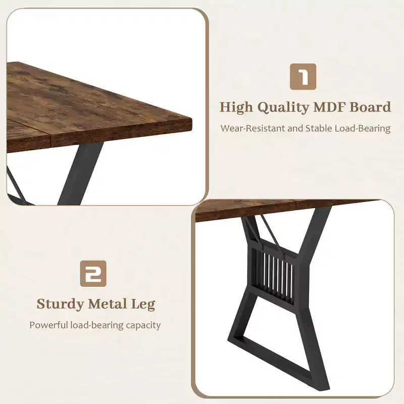 Industrial Farmhouse Dining Table - Rectangle Kitchen Table for 6-8 People