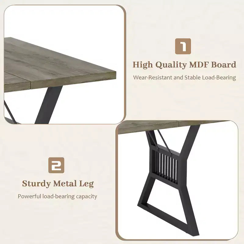 Industrial Farmhouse Dining Table - Rectangle Kitchen Table for 6-8 People